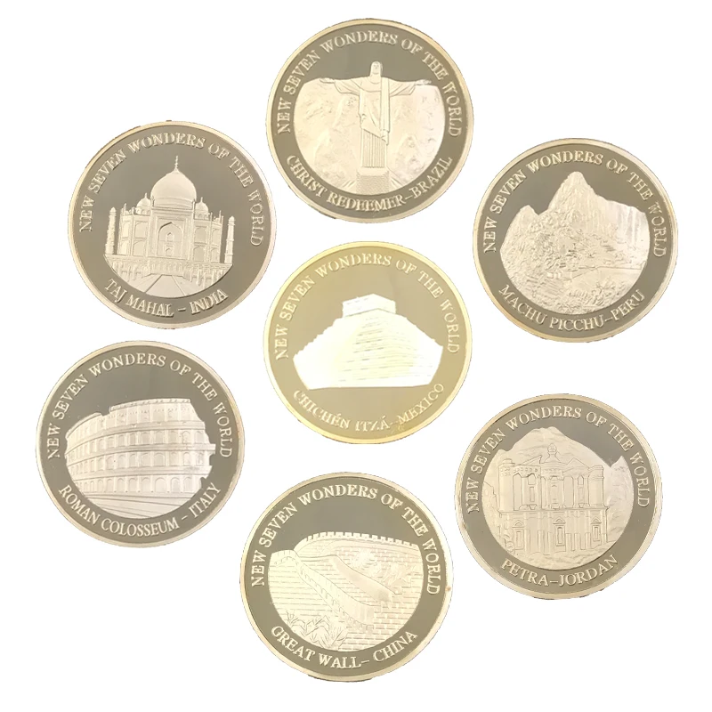 Festival Souvenir Gifts Seven Wonders of World 24k Gold Coin Collectible Gold Foil Metal Coin Art Ornament Worth Collection
Festival Souvenir Gifts Seven Wonders of World 24k Gold Coin Collectible Gold Foil Metal Coin Art Ornament Worth Collection