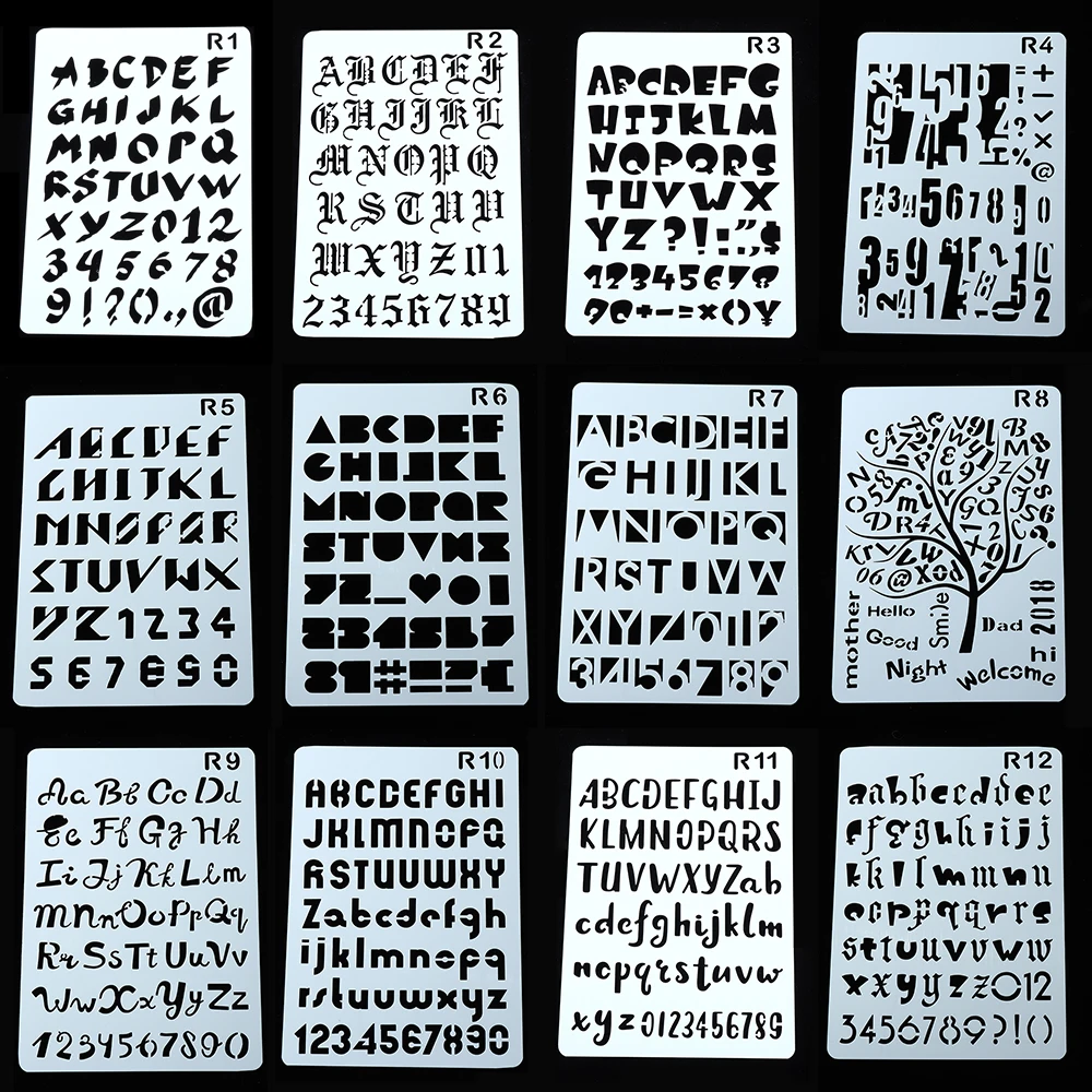 12 styles Letter Alphabet Hollow Layering Stencils For Wall Painting Scrapbooking Stamping Embossing Album Decor Template
12 styles Letter Alphabet Hollow Layering Stencils For Wall Painting Scrapbooking Stamping Embossing Album Decor Template