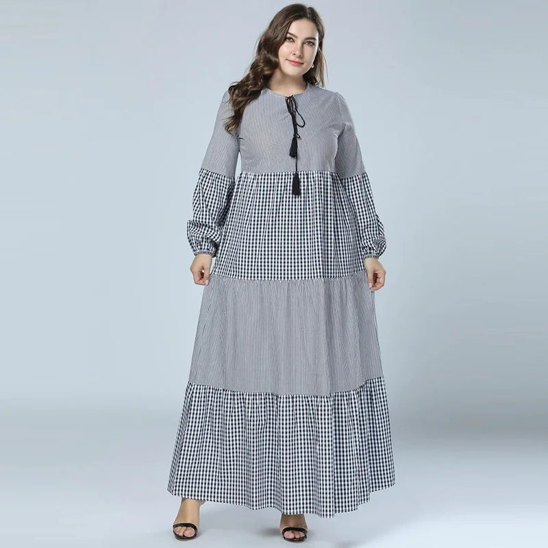 2018 Women Plaid Patchwork Maxi Dress Long Lantern Sleeve Casual Muslim Abaya Kaftan islamic Dubai Abayas Gray 3XL 4XL
2018 Women Plaid Patchwork Maxi Dress Long Lantern Sleeve Casual Muslim Abaya Kaftan islamic Dubai Abayas Gray 3XL 4XL