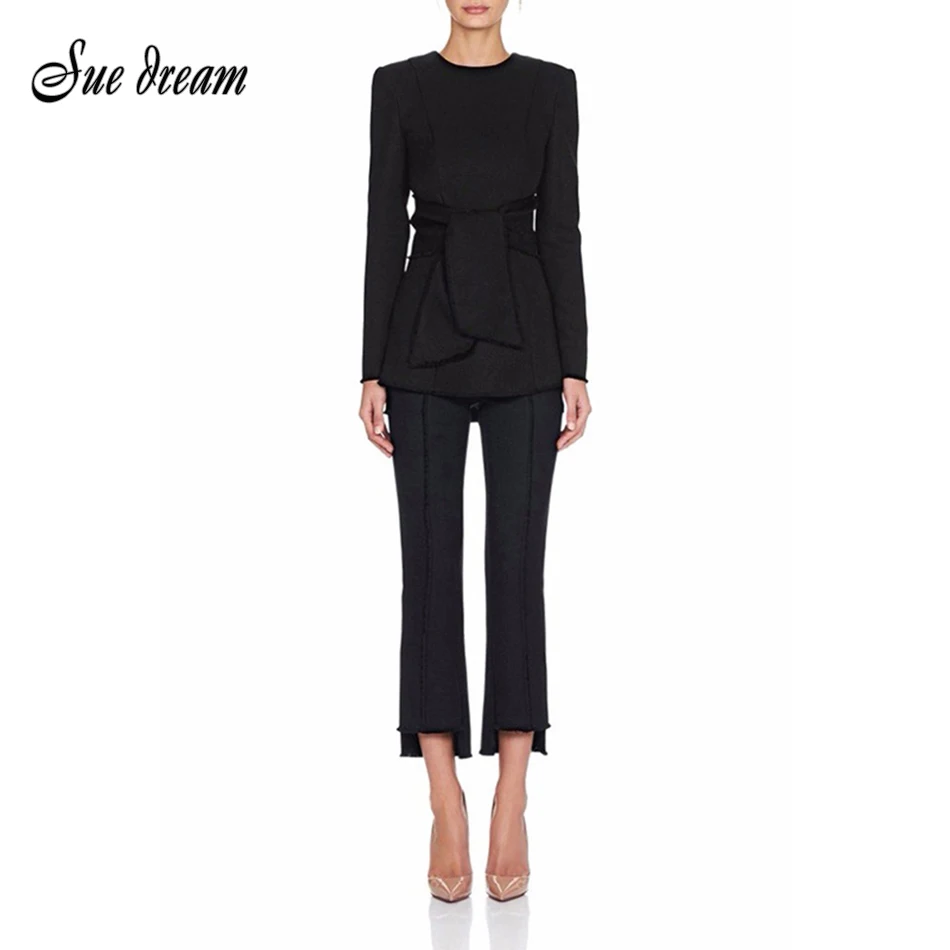 2018 Winter new women pants o neck sexy pencil pant tassel elegant jackets 2 piece celebrity party black pant vestidos wholesale
2018 Winter new women pants o neck sexy pencil pant tassel elegant jackets 2 piece celebrity party black pant vestidos wholesale