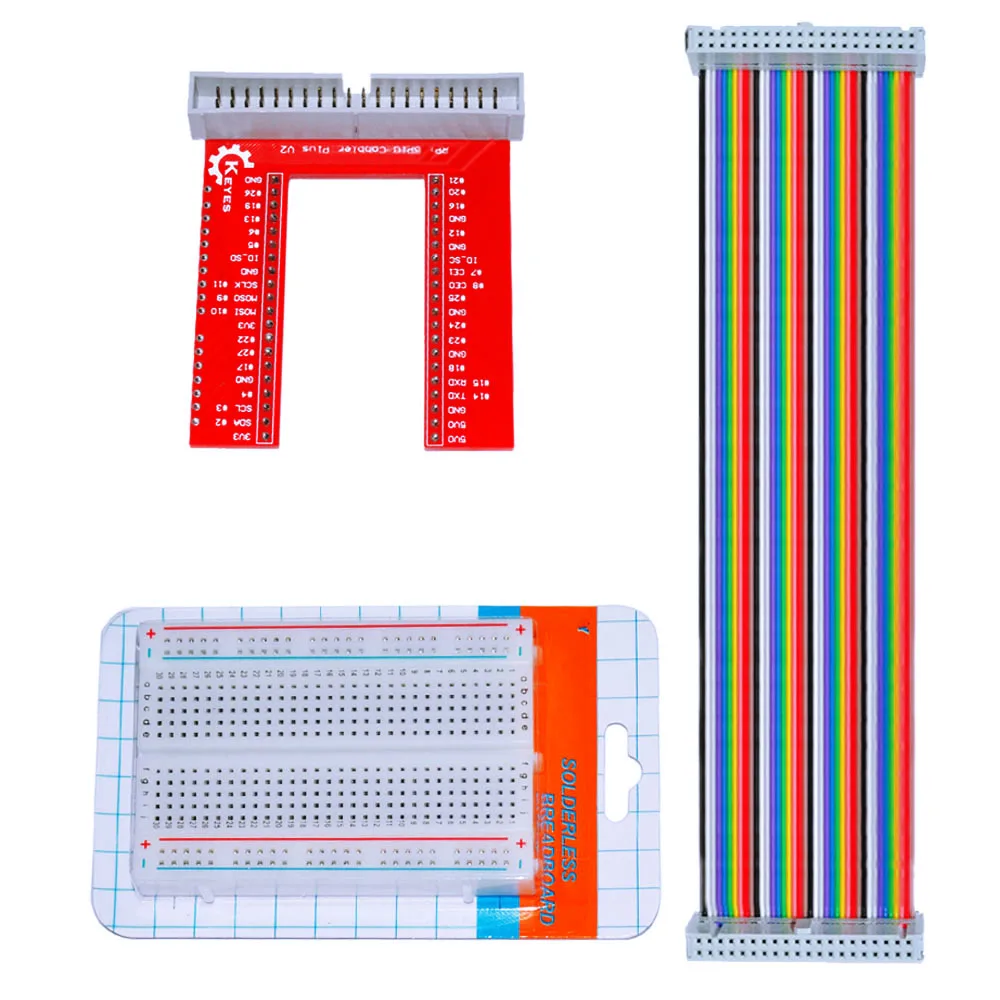 

KEYES GPIO DIY Expansion kit with 40P rainbow line GPIO V2 400 hole breadboard for Raspberry Pi 3