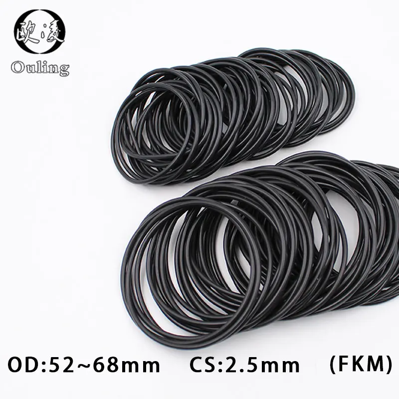 

1PC Fluorine rubber Ring Black FKM Seal OD52/54/55/56/58/60/62/65/68*2.5mm Thickness O Ring Seal Gaskets Oil Sealing Washer
