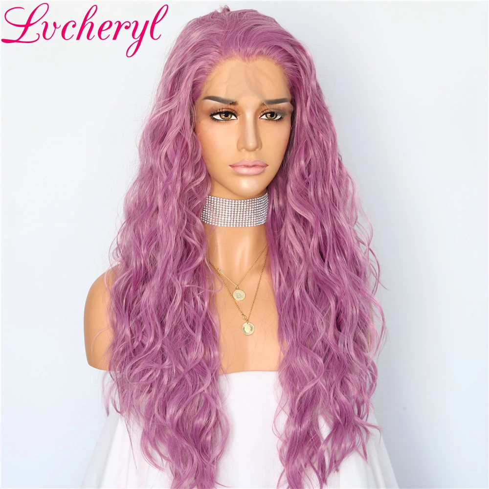 Lvcheryl модные передние кружевные парики Смешанные персиковые фиолетовые