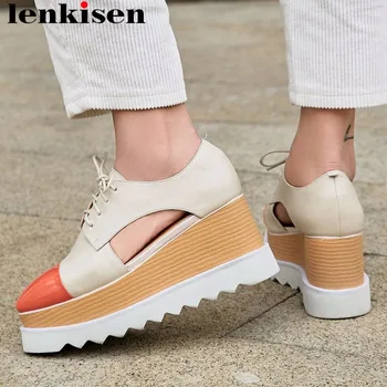 Lenkisen European Punk style wedges high heels platform classic square toe mixed colors real cow leather fashion runway shoe L57
Lenkisen European Punk style wedges high heels platform classic square toe mixed colors real cow leather fashion runway shoe L57