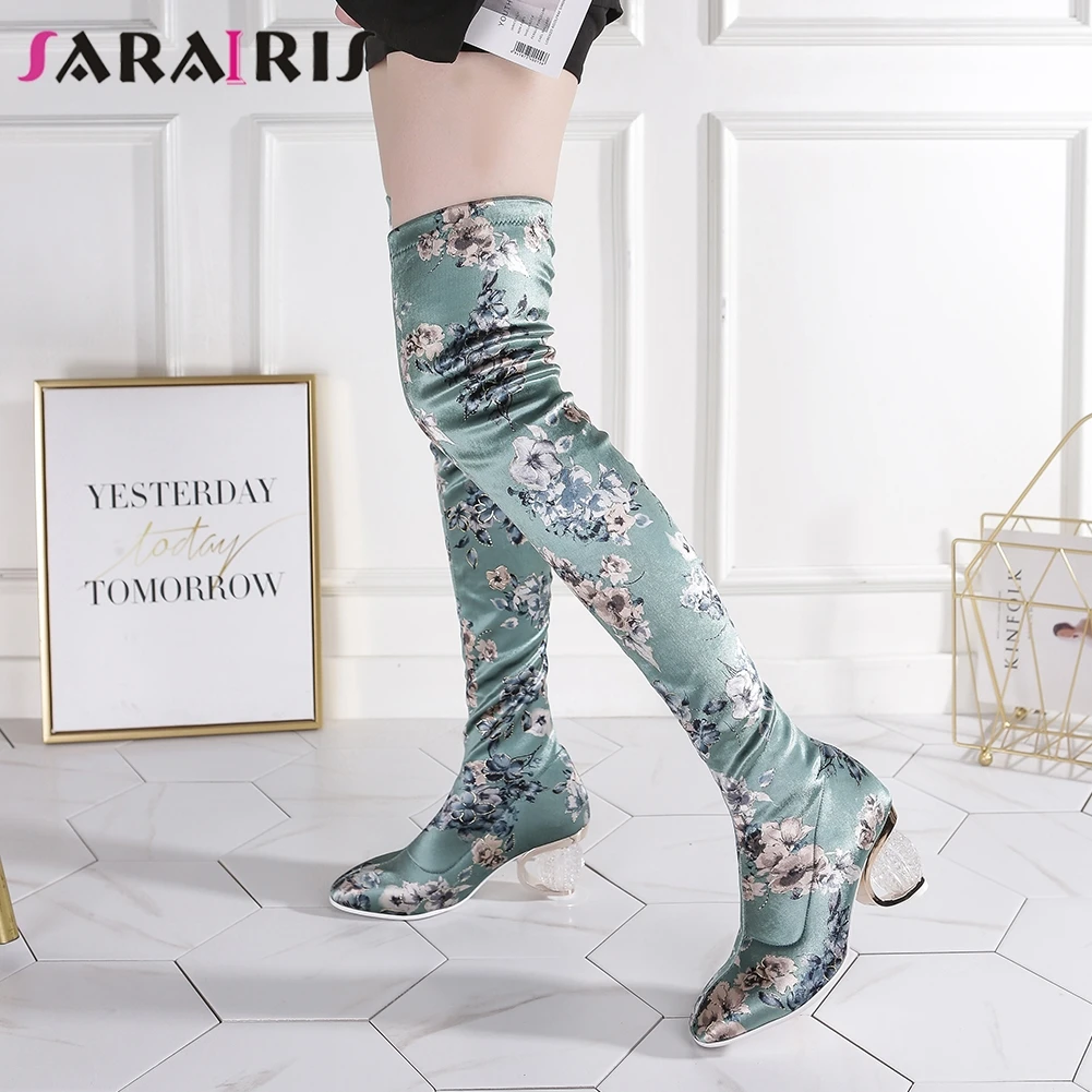 SARAIRIS 2019 Elegant Silk Flower Print Over The Knee Boots Woman Spring Autumn Strange High Heels Ankle Boots Women Size 34-44
SARAIRIS 2019 Elegant Silk Flower Print Over The Knee Boots Woman Spring Autumn Strange High Heels Ankle Boots Women Size 34-44