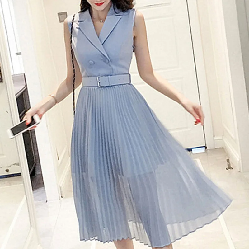 DEAT 2018 Summer Autumn New Fashion Stitching Notched Sky Blue A-line Casual Style Tank Women's Pleated dress KB180
DEAT 2018 Summer Autumn New Fashion Stitching Notched Sky Blue A-line Casual Style Tank Women's Pleated dress KB180