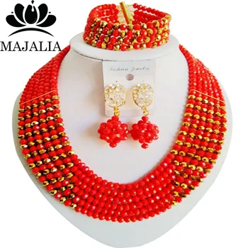 Majalia Fashion Opaque red and Golden color Nigerian Wedding African Jewelry Set Crystal Necklace Bride Jewelry Sets 6CF019
Majalia Fashion Opaque red and Golden color Nigerian Wedding African Jewelry Set Crystal Necklace Bride Jewelry Sets 6CF019