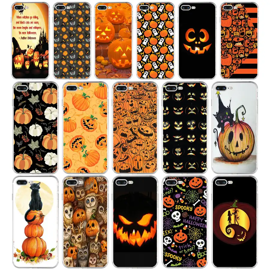 137aq おかしいハロウィンカボチャ黒猫かわいいソフト Tpu シリコンカバーケース Apple の Iphone 6 6 S 7 8 プラスケース Gooum