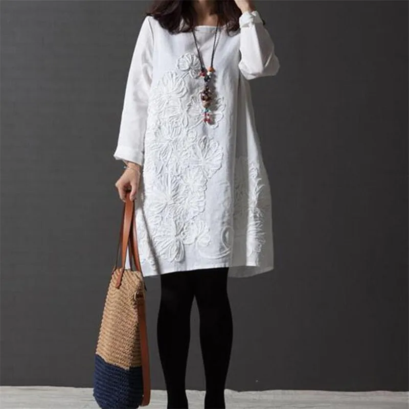 Plus size Spring women casual cotton linen dress Embroidered Flower dress Autumn long Sleeves dress elegant vestido
Plus size Spring women casual cotton linen dress Embroidered Flower dress Autumn long Sleeves dress elegant vestido