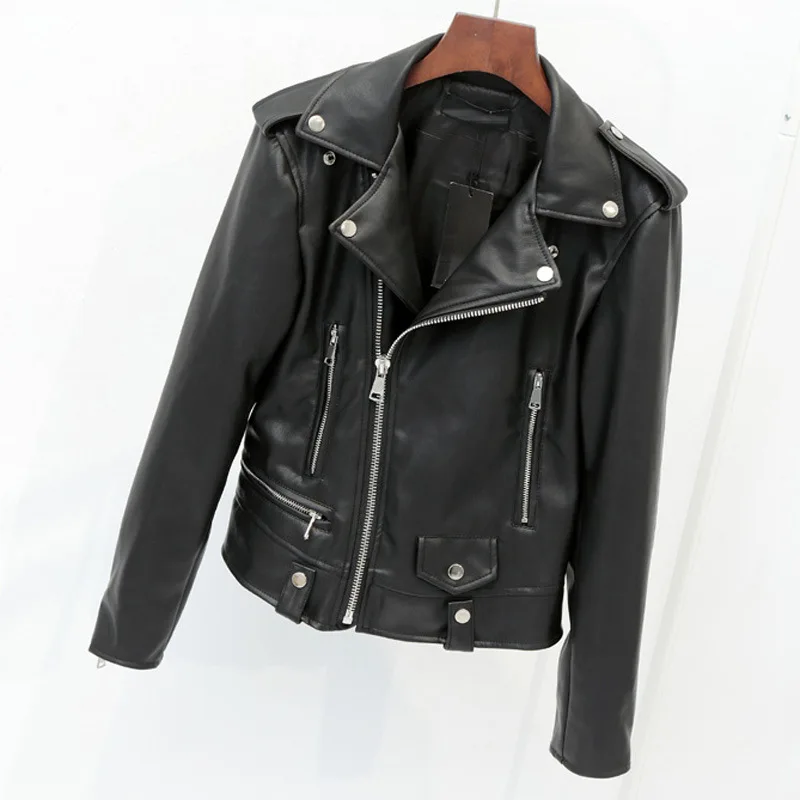 Fashion Slim Women Faux Leather Jacket Office Lady Turn-down Collar Womens PU Leather Jackets Solid Motorcycle Coat
Fashion Slim Women Faux Leather Jacket Office Lady Turn-down Collar Womens PU Leather Jackets Solid Motorcycle Coat