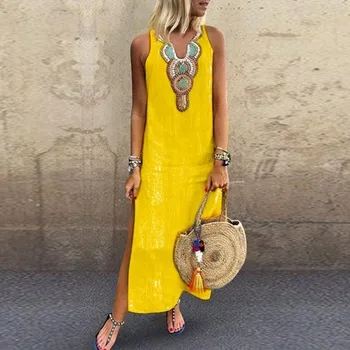 New Summer Dress Women Printed Sleeveless V-neck Maxi Dress Ladies Split Hem Baggy Long Boho Dress vestidos de verano
New Summer Dress Women Printed Sleeveless V-neck Maxi Dress Ladies Split Hem Baggy Long Boho Dress vestidos de verano
