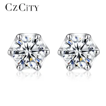 

CZCITY Original 925 Sterling Silver Stud Earrings for Women Six Paws with One Carat CZ Wedding Earrings Fine Jewelry