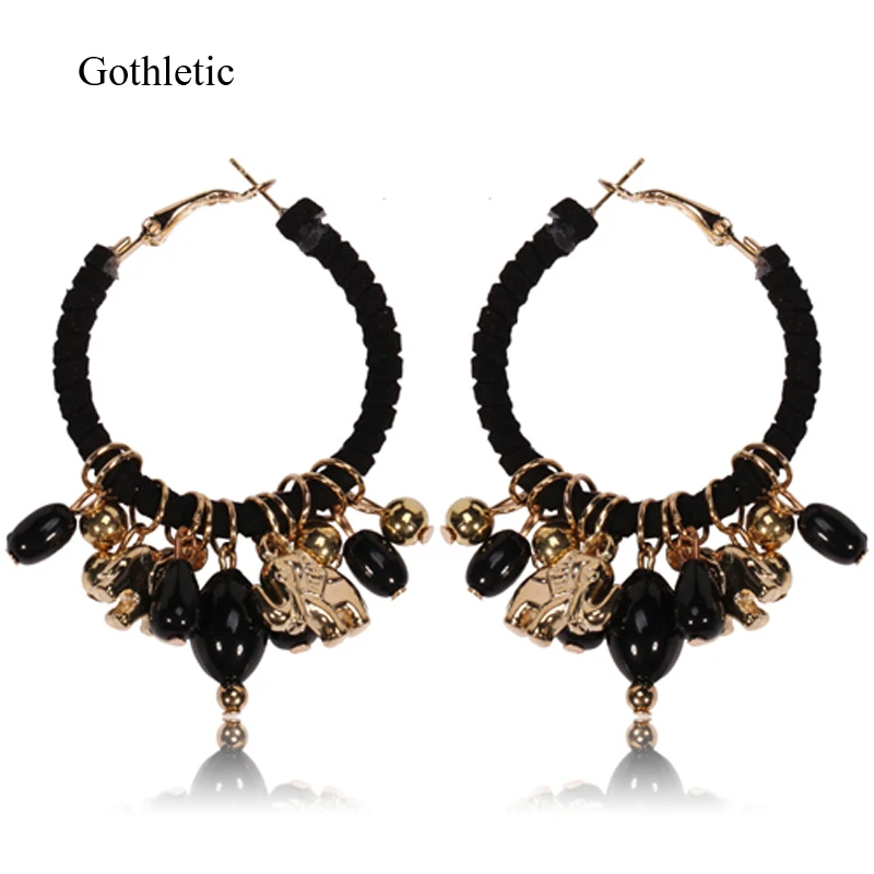 Gothletic Fashion Gold-color Elephant Charm Bead Tassel Black Suede Wrap Big Hoop Statement Earrings for Women
Gothletic Fashion Gold-color Elephant Charm Bead Tassel Black Suede Wrap Big Hoop Statement Earrings for Women