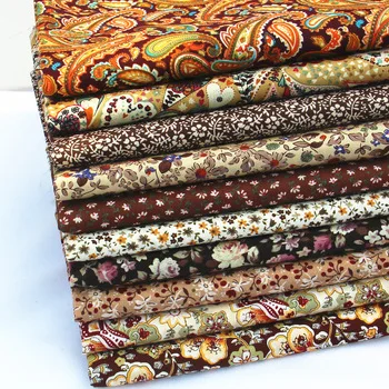 Poplin Cotton Fabric for Patchwork Vintage Brown Flowers Print Cotton Fabrics Set for Quilt Baby Fabric Doll Cloth Tissu 45x50cm