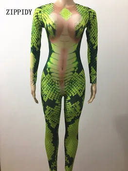 Green Snake Pattern Bodysuit Women Stage Performance Dance Bodysuit Costume One-piece Big Stretch Spandex Rompers Outfit
Green Snake Pattern Bodysuit Women Stage Performance Dance Bodysuit Costume One-piece Big Stretch Spandex Rompers Outfit