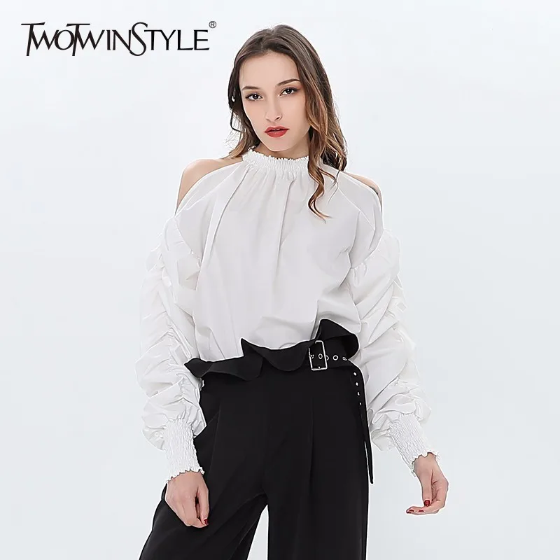 TWOTWINSTYLE Off Shoulder Sexy Women's Shirt Ruched Lantern Sleeves Blouse Tops Female White Casual Clothes Korean 2019 Summer
TWOTWINSTYLE Off Shoulder Sexy Women's Shirt Ruched Lantern Sleeves Blouse Tops Female White Casual Clothes Korean 2019 Summer