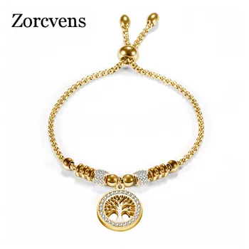 ZORCVENS Vintage Gold Silver Color Stainless Steel Charm Bracelet with Tree of life Pendant Crystal Ball Bracelet for Woman
ZORCVENS Vintage Gold Silver Color Stainless Steel Charm Bracelet with Tree of life Pendant Crystal Ball Bracelet for Woman