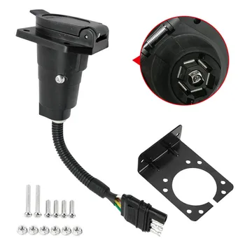 4 Way Flat Truck to 7 Way Round RV Trailer Blade Socket Adapter with Mounting Bracket Flexible Wiring Harness 5" Length
4 Way Flat Truck to 7 Way Round RV Trailer Blade Socket Adapter with Mounting Bracket Flexible Wiring Harness 5" Length