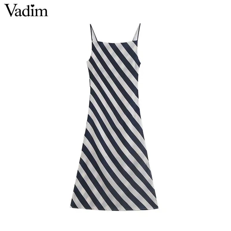 Vadim women sexy V neck striped midi dress adjustable straps side zipper backless chic dresses summer beach vestidos QC446
Vadim women sexy V neck striped midi dress adjustable straps side zipper backless chic dresses summer beach vestidos QC446