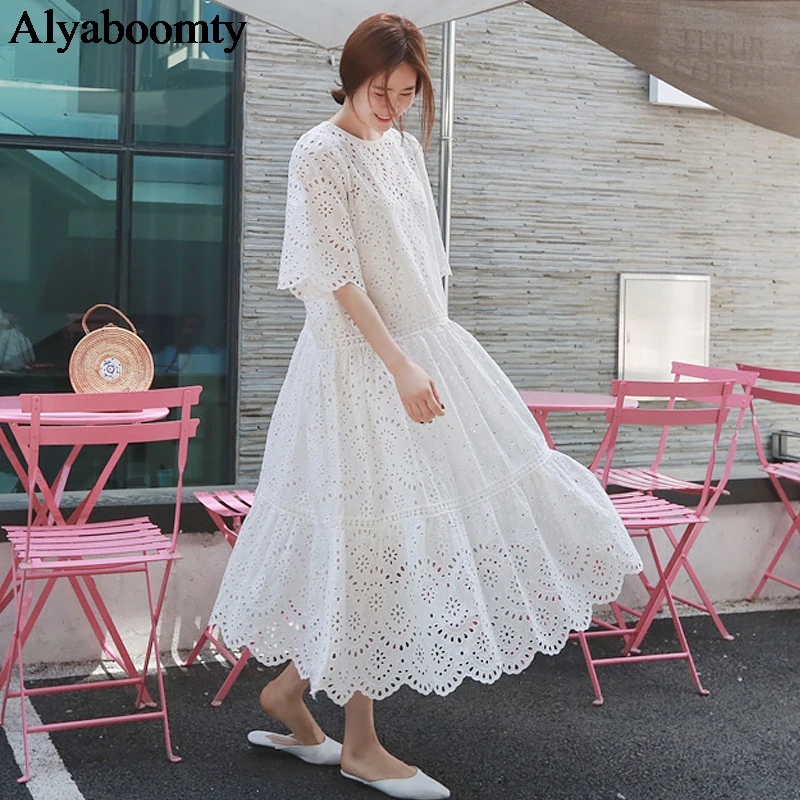 Korean Ulzzang Summer Women Hollow Out Dress Oversized Elegant Holiday Beach Vestidos 2 Pcs Sweet Embroidery Long White Dresses
Korean Ulzzang Summer Women Hollow Out Dress Oversized Elegant Holiday Beach Vestidos 2 Pcs Sweet Embroidery Long White Dresses