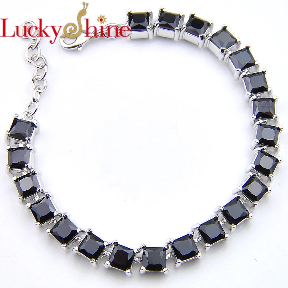 

LuckyShine Fashion Fire Square Black Onyx Crystal Zirconia Silver Chain Bracelets for Russia USA Ukraine Wedding Party Gifts