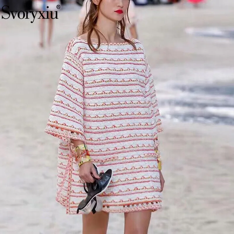 Svoryxiu Autumn Winter Runway High End Yarn Knitting Dress Women's Elegant 3/4 Sleeve Colorful Sweater Loose Dress Vestdios
Svoryxiu Autumn Winter Runway High End Yarn Knitting Dress Women's Elegant 3/4 Sleeve Colorful Sweater Loose Dress Vestdios