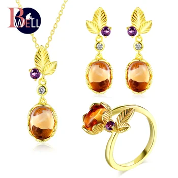 Bwell Unique Leaf 925 Sterling Silver Jewelry Set Oval Gemstone Citrine 3 Sets Fine Jewelry Yellow Gold Plated For Women V022ENR
Bwell Unique Leaf 925 Sterling Silver Jewelry Set Oval Gemstone Citrine 3 Sets Fine Jewelry Yellow Gold Plated For Women V022ENR