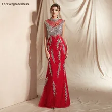 Forevergracedress หรูหราสีแดง Dresses 2019 มาใหม่ Illusion แขนยาวชุดราตรีชุด Plus ขนาดที่กำหนด(China)