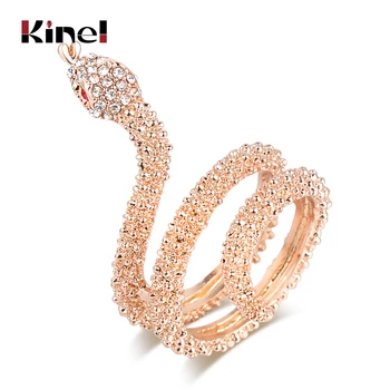 

Kinel Animal Jewelry Wholesale Fashion Rose Gold Snake Rings For Women Heavy Metals Punk Rock Crystal Ring Vintage Jewelry