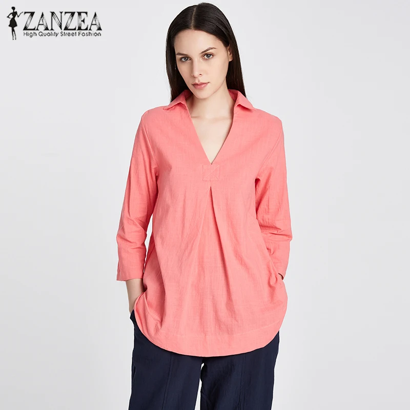 ZANZEA 2019 Spring Women Casual Solid Shirts Tops Ladies Fashion V Neck 3/4 Sleeve Loose Cotton Pockets Blouses Plus Size S-5XL
ZANZEA 2019 Spring Women Casual Solid Shirts Tops Ladies Fashion V Neck 3/4 Sleeve Loose Cotton Pockets Blouses Plus Size S-5XL