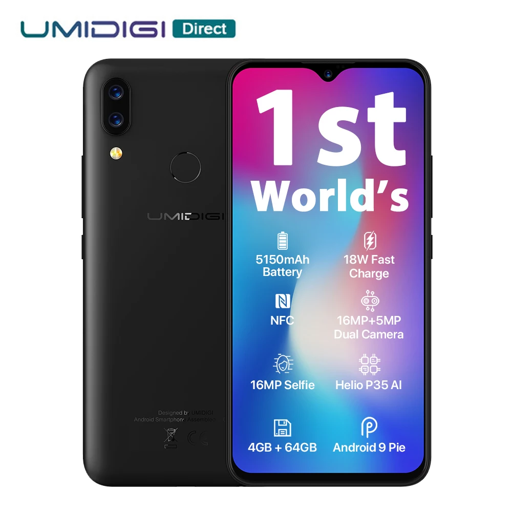 UMIDIGI Power Global Band Android 9.0 Octa Core Mobile Phone 64GB 4GB 6.3''16MP+5MP Camera 5150mAh Fast Charge NFC 4G Smartphone
UMIDIGI Power Global Band Android 9.0 Octa Core Mobile Phone 64GB 4GB 6.3''16MP+5MP Camera 5150mAh Fast Charge NFC 4G Smartphone