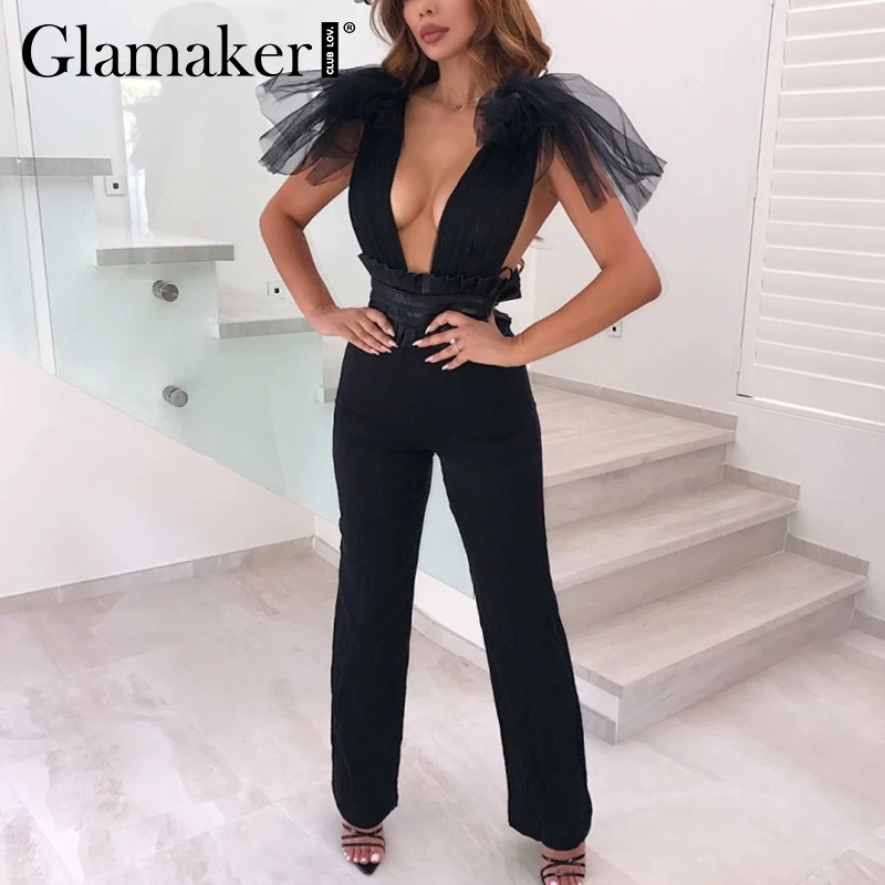 Glamaker Deep v neck backless mesh sexy jumpsuit Women summer bodycon jumpsuit rompers Female high waist elegant party overalls
Glamaker Deep v neck backless mesh sexy jumpsuit Women summer bodycon jumpsuit rompers Female high waist elegant party overalls