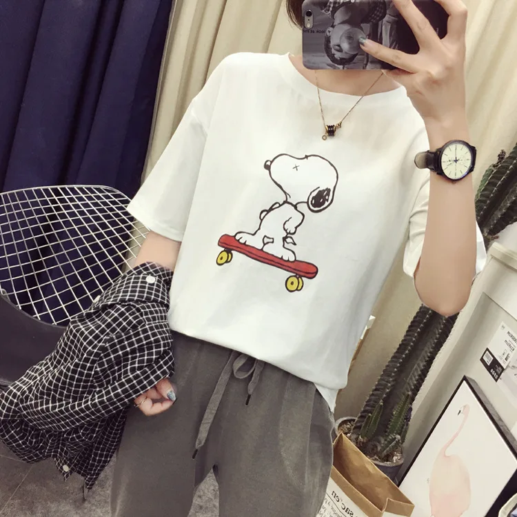Snoopy Shirt Harajuku Women Tshirt Casual Cartoon O-Neck Print Plus Size T Shirt Women White Top Korean Clothes
Snoopy Shirt Harajuku Women Tshirt Casual Cartoon O-Neck Print Plus Size T Shirt Women White Top Korean Clothes