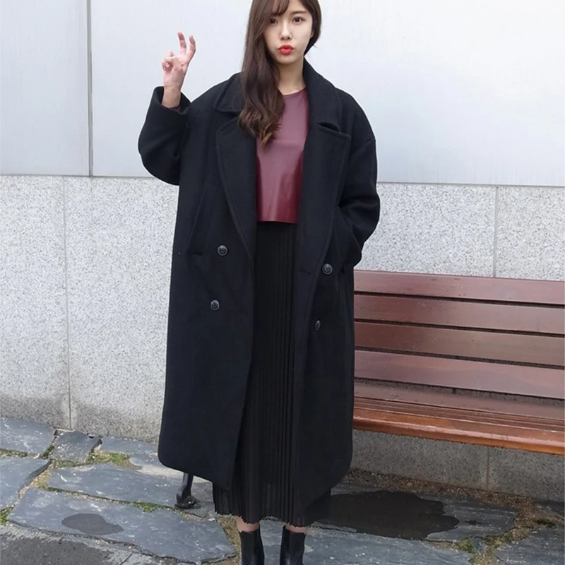 2019 Korean version student Woolen coat Female New Leisure loose Large size Double-breasted long Faux wool coat cc225
2019 Korean version student Woolen coat Female New Leisure loose Large size Double-breasted long Faux wool coat cc225