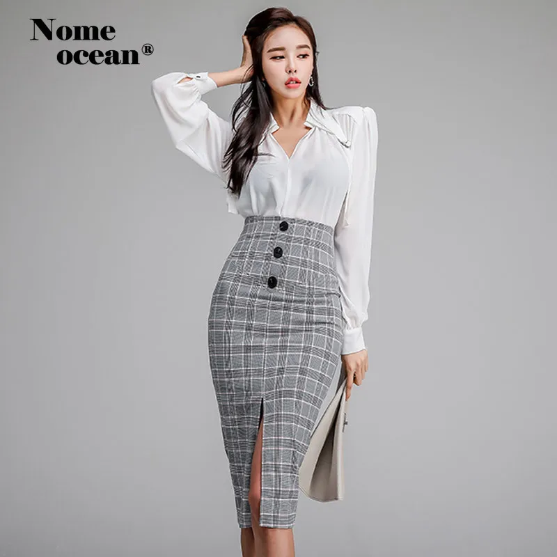 High Slit Pencil Dress Set Two Pieces Chiffon Top and Bottom Midi Dresses 2019 Summer Office Lady Plaid Dress Sets M19040712
High Slit Pencil Dress Set Two Pieces Chiffon Top and Bottom Midi Dresses 2019 Summer Office Lady Plaid Dress Sets M19040712