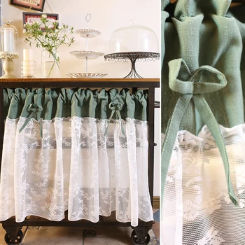 Pastoral Small Curtain Green Cloth and White Lace Yarn Stitching Half Curtain Door Curtain Curtain Short Curtain Kitchen
Pastoral Small Curtain Green Cloth and White Lace Yarn Stitching Half Curtain Door Curtain Curtain Short Curtain Kitchen