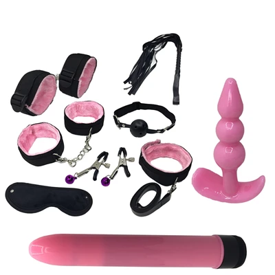 Sex Vibrating Toys 9 Pcs/Set Vibrator Set Adult Sex Toys For Couples Leather BDSM Bondage Restraints Bed Flirt Handcuffs Whip