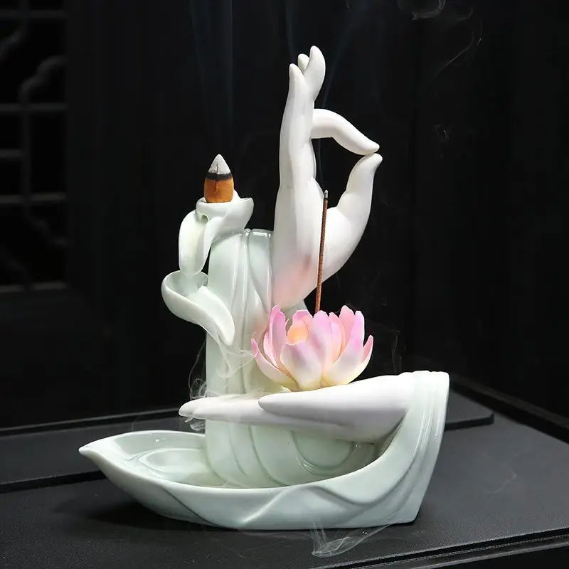 White Ceramic Lotus Flower Blackflow Incense Burner Holder Smoke Waterfall Incense Stick Burner Censer Creative Home Decoration
White Ceramic Lotus Flower Blackflow Incense Burner Holder Smoke Waterfall Incense Stick Burner Censer Creative Home Decoration
