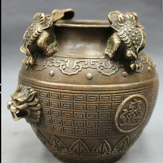 hui88K731<<<China Chinese Bronze Copper Marked Folk 4 Hoptoad Coin Lion Head Statue Pot Jar
hui88K731<<<China Chinese Bronze Copper Marked Folk 4 Hoptoad Coin Lion Head Statue Pot Jar