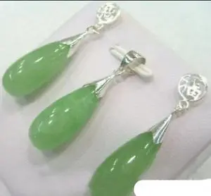 Free shipping Natural Light Green Jade 18KWGP Fortune Pendant Earrings & Necklace set 
Free shipping Natural Light Green Jade 18KWGP Fortune Pendant Earrings & Necklace set