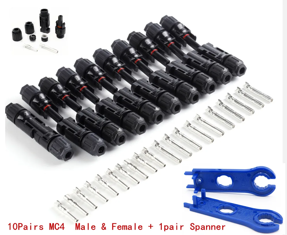 10pairs x MC4 Connector + 1pair Spanner male female 30A Cable Plug MC4 Connector Solar Panel branch series Connect solar system
10pairs x MC4 Connector + 1pair Spanner male female 30A Cable Plug MC4 Connector Solar Panel branch series Connect solar system