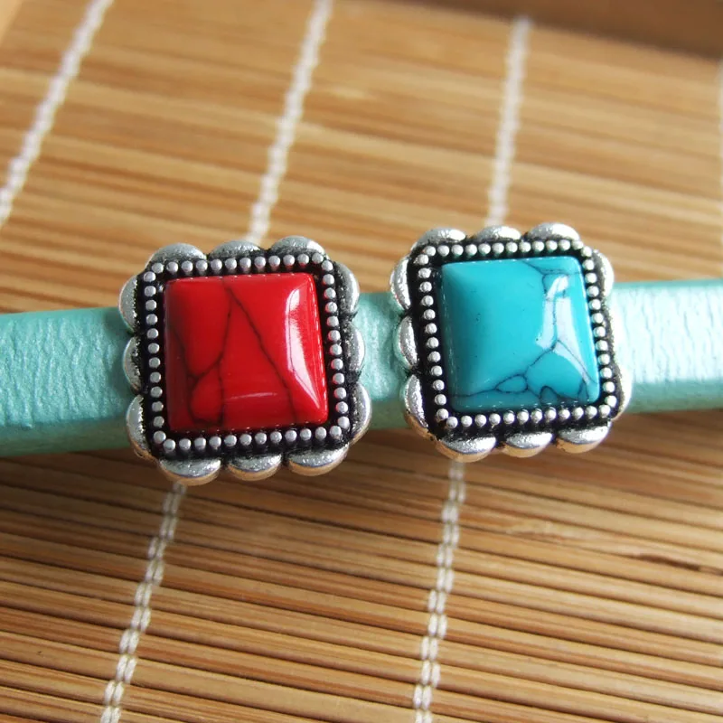 10Pcs Antique Silver Tone Licorice Leather Spacer Turquoise And Red Stone Slider Beads Bracelet Jewelry Findings
10Pcs Antique Silver Tone Licorice Leather Spacer Turquoise And Red Stone Slider Beads Bracelet Jewelry Findings