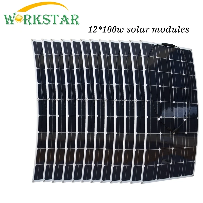 

12pcs Mono 100W Flexible Solar Panels Module Houseuse 1200W Solar Power System Kit Factory Price Solar Charger for RV Boat