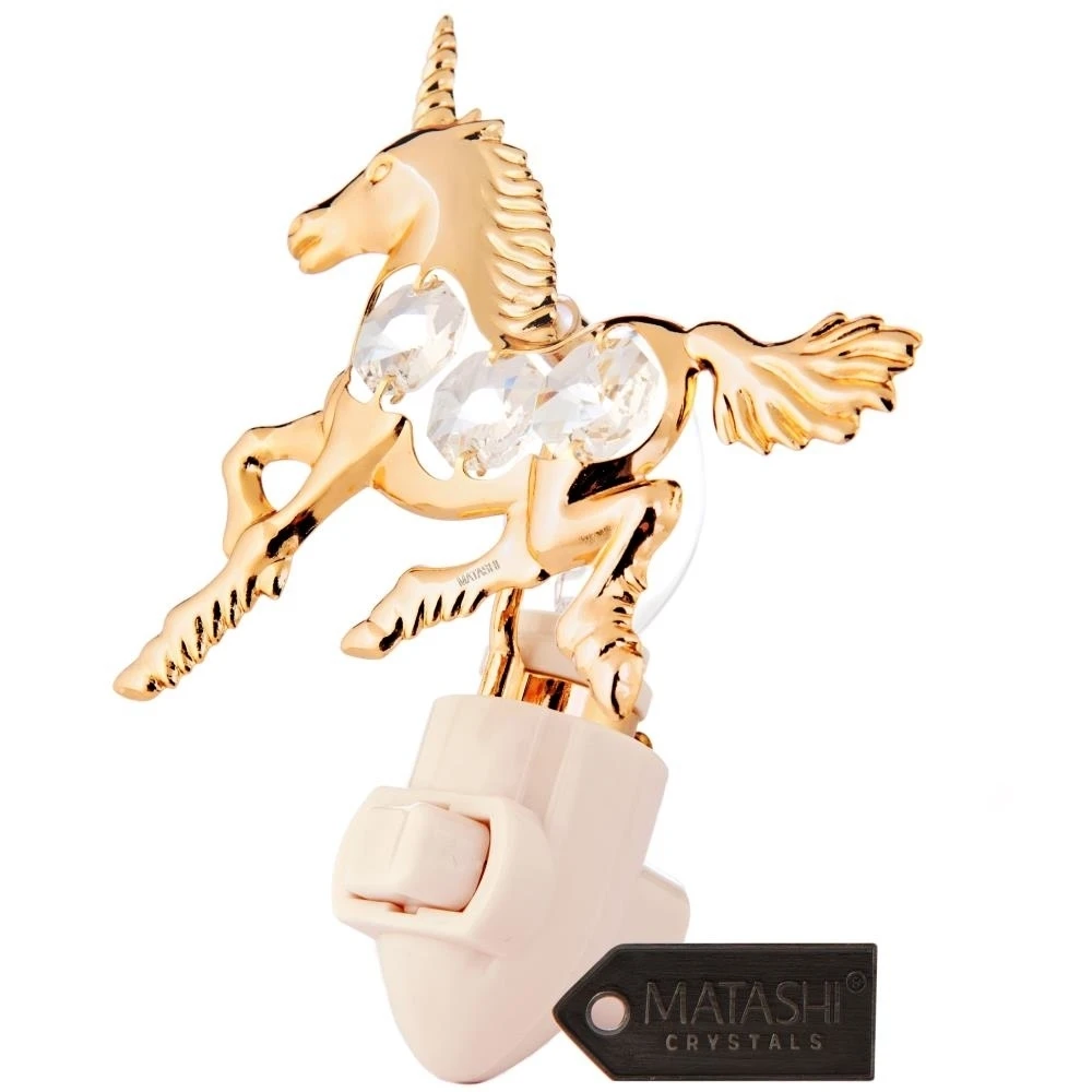 24K Gold Plated Crystal Studded Unicorn Night Light by Matashi