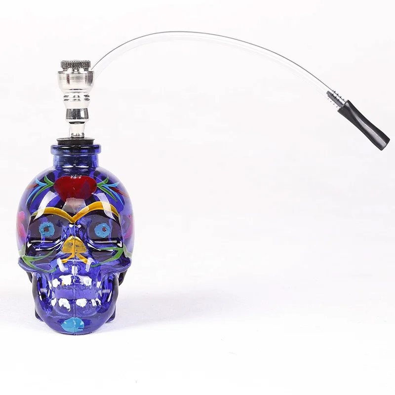 

Glass Smoke Pipe Bong Water Pipe Hookah Shisha Colored Skull Head Hose with Tube Tobacco Filter Holder Hookah Drop Shipping