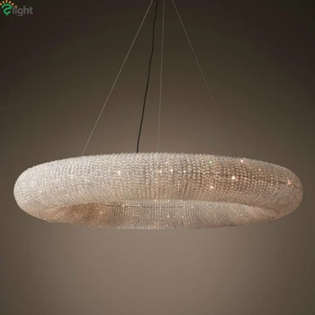 

Dia100cm American RH Crystalhalo Lustre Crystal Led Round Pendant Light Crystal Loft Restaurant Minimalism Cord Suspension Lamp