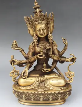 9" Tibet Buddhism BRASS 3 Head 8 Arms Namgyalma & Ushnishavijaya Buddha Statue poppy flower
9" Tibet Buddhism BRASS 3 Head 8 Arms Namgyalma & Ushnishavijaya Buddha Statue poppy flower