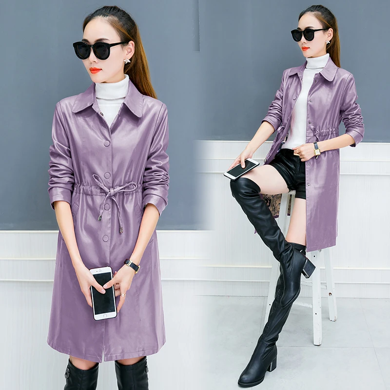 autumn outfit new PU leather Women trench solid coat long turn down collar slim clothes single breasted clothing lady costume
autumn outfit new PU leather Women trench solid coat long turn down collar slim clothes single breasted clothing lady costume