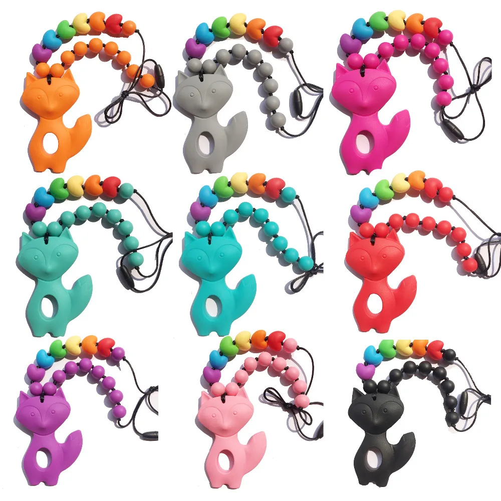 Silicone Teething Necklace/Pendant- Very Large Fox Teething Toy - Silicone Rainbow heart beads with Large Fox teether
Silicone Teething Necklace/Pendant- Very Large Fox Teething Toy - Silicone Rainbow heart beads with Large Fox teether
