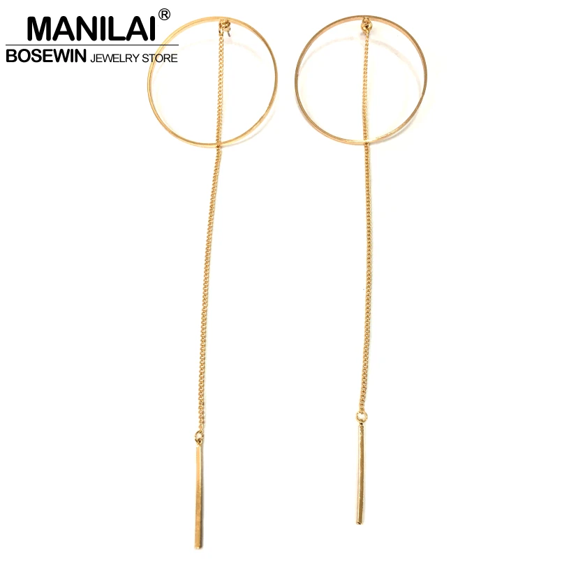 Image MANILAI Fashion Long Chain Tassel Earrings For Women Accessories Circle Big Dangle Earrings Statement Jewelry Bijoux Brincos
